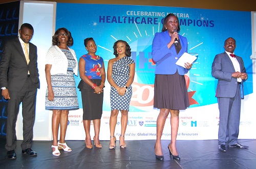 Dr. Adeola Majiyagbe giving the acceptance speech after receiving the Health Maintenance Organization of The Year Award at the Nigeria Healthcare Awards 